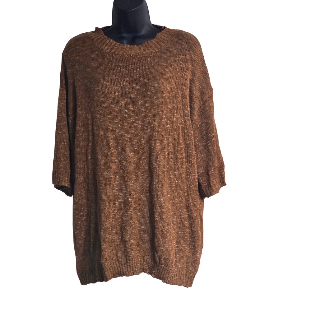 PrettyLittleThing XXL Brown Marl Oversized Knit Elbow Sleeve Crew Neck Sweater